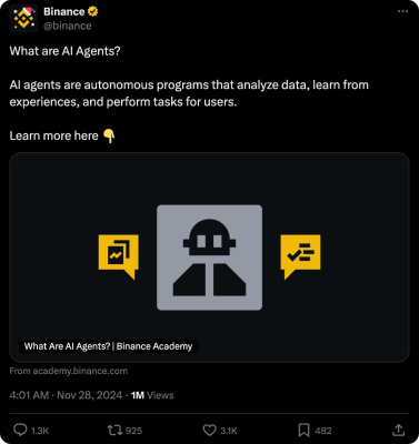 Binance Tweet About AI Investment